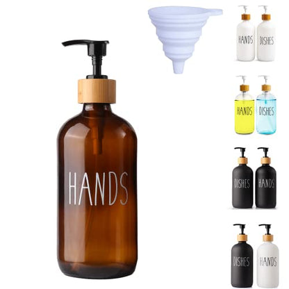LOOCHICA Hand Amber Glass Soap Dispenser with Pump, Amber Hand Soap Dispenser, Refillable Reusable Apothecary Soap Pump Dispenser Bottles for Bathroom and Kitchen Use - color: C05-amber-hands
