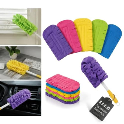 Reusable Duster Refills Compatible 5 Pack Washable Wet Pads with Handle 360°Heavy Included Damp Home Cleaning Fleece for Fan Blinds Furniture Window Kitchen Floor