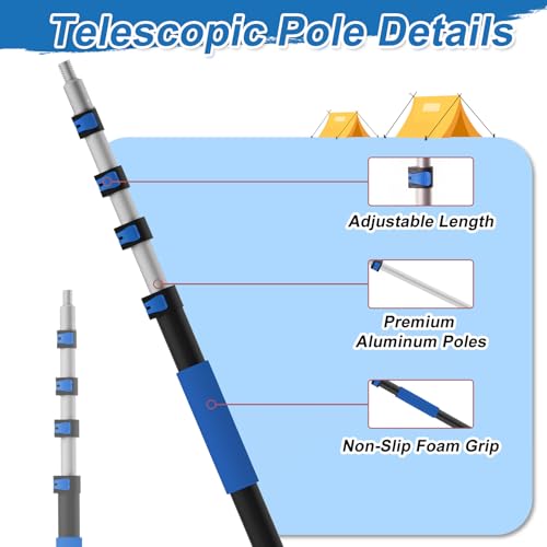 26FT Reach Telescopic Extension Pole-5-20FT Multi-Purpose Extension Pole with Easy Flip Lock, Universal Twist-on Metal Tip, Lightweight Sturdy Aluminum Paint Roller Extension Pole for Window Cleaning - size: 20FT