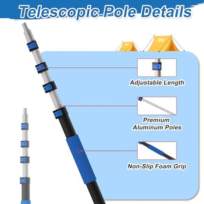 26FT Reach Telescopic Extension Pole-5-20FT Multi-Purpose Extension Pole with Easy Flip Lock, Universal Twist-on Metal Tip, Lightweight Sturdy Aluminum Paint Roller Extension Pole for Window Cleaning - size: 20FT