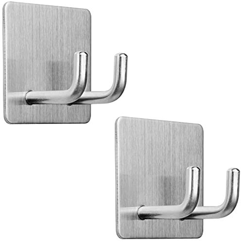 Yikla Adhesive Hooks, Razor Holder for Shower, Stick Bathroom Wall Towel Hooks, Stainless Steel Door Hangers for Coat Loofah Robes, Self Adhesive Room Organizer - color: Silver, size: 2 Pack