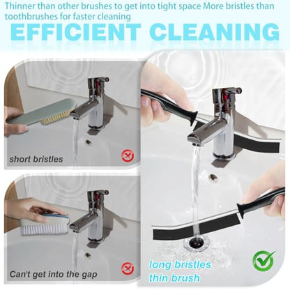 Crevice Cleaning Brush, 6Pcs Hard Bristle Multifunctional Gap Cleaning Brush Tool, Bathroom Gap Brush for Deep Cleaning Kitchen,Grout, Sink, Corners, Tight Spaces-Black
