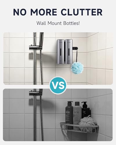 AIKE 2 Chambers Shower Shampoo and Conditioner Dispenser 2 x 11.8 fl.oz. for Bathroom(Silver) - color: Silver, size: Double Chamber