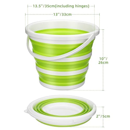 Collapsible Bucket with Handle, Space Saving Silicone Mop Bucket, Portable Foldable Cleaning Bucket for Home, Camping, Car Wash, Laundry, Kitchen & Outdoor Use (Green)