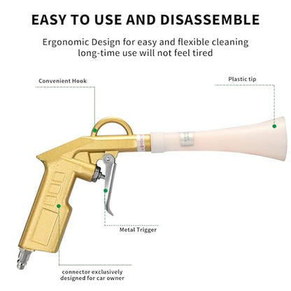 GOCCIDA Air Blow Gun Car Detailing Interior Car Cleaning Gun Car Dryer Air Blower for Car Detailing Air Gun Car Dust Cleaner Air Compressor Blower Gun with Nozzle and Auto Detailing Dusting Brush - style: HCL-13gold