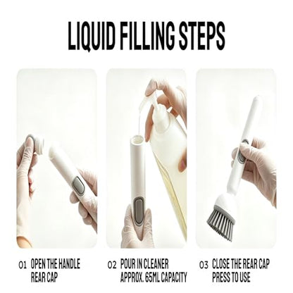 Adjustable & Rotatable Dish Brush with Press-Type Detergent Dispenser, 6 Angles & Scratch-Free Bristles, Wall Mounted Kitchen Scrub Brush for Pots, Pans, Dishes, Utensils, Sinks, Stoves & Cookware