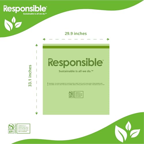 Responsible Products Kitchen Bin Liners, Certified Compostable, Heavy Duty Multipurpose Food Scrap Bags, Made from Compostable Materials (30 Gallon Drawstring, 30 Gallon (90 Count)) - size: 30 Gallon (90 Count), style: 30 Gallon Drawstring