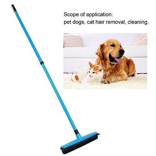 Pet Hair Remover Broom and Rubber Lint Brush Combo Telescopic Handle 26.8 to 47.2 Inches for Dog and Cat Fur Removal Carpet and Hardwood Floor Cleaning Washable Durable Blue Red (Blue) - color: Blue