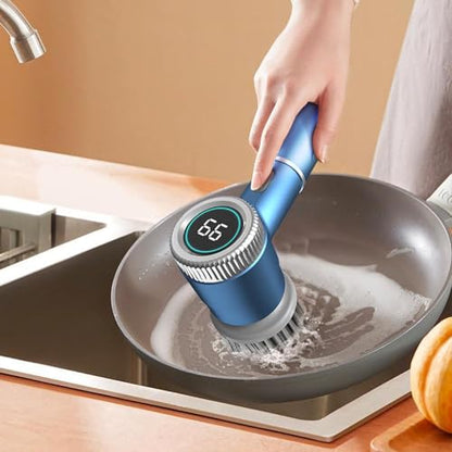 DONGKER Electric Spin Scrubber,3 Speeds Adjustment Handheld Electric Scrubber with 5 Replaceable Brush Heads for Floor Tub Tile Kitchen Car - color: Blue
