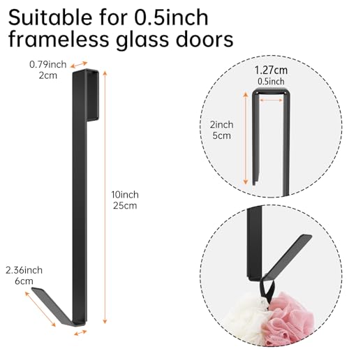 Linone 10 in Shower Door Hooks, Towel Hooks for Bathrooms, Shower Hooks for Towels,Heavy Duty Drilling-Free Extended Over Door Towel Hooks for Frameless Glass Shower Door, 3 Pack - size: 10 IN-Black