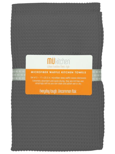 MÜkitchen Waffle Microfiber Towel | Durable & Super Absorbent for Cleaning & Drying | Set of 2 | Cadet Grey - color: Cadet Grey, size: 17" x 25.5" Dishtowel