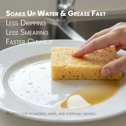 Mistifi Compressed Cellulose Sponges, Natural Plant-Based Kitchen Sponges, Super Absorbent Non-Scratch Cleaning Sponge for Dishes, Counters, Bathroom & More–Reusable Dish Sponges (12 Pack)