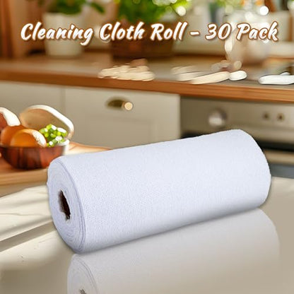 CARTMAN 30 Pack Microfiber Cleaning Cloth, Reusable Tear Away Towels Roll, 12"x12", Multi-Purpose Microfiber Towels Cleaning, Lint Free, Absorbent Cleaning Rags for Kitchen, Car, Glass White - color: 30pk White