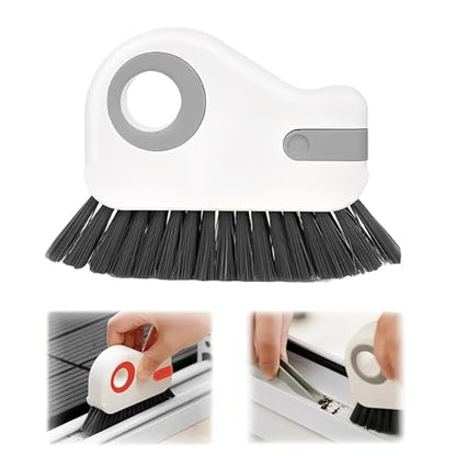 2 in 1 Groove Cleaning Brush, Hard Bristle Crevice Cleaning Brush with Hidden Scraper, Track Cleaning Tools Suitable for Sliding Door Tracks, Shutter Door Window Track (Grey) - color: Gray