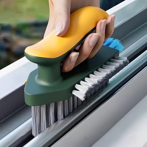 4-in-1 Grout and Corner Scrubber Brush with Scraper Tool, for Cleaning Tile, Grout, Kitchen, Bathroom, Sink, Floor, Shower, Bathtub - color: Yellow-green