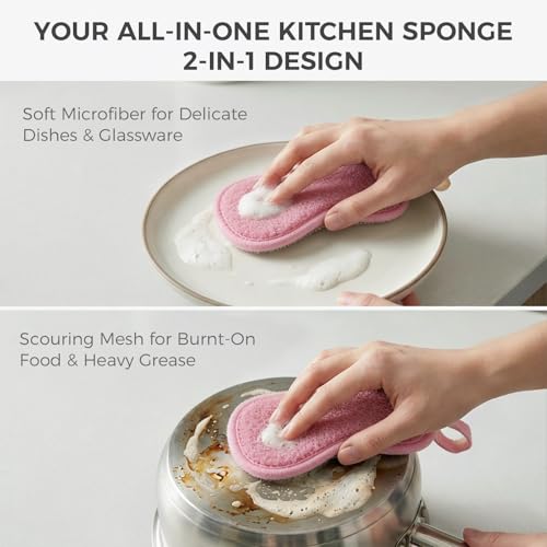 Dual Sided Kitchen Sponges and Scrubbers 10-Pack, Microfiber Non-Scratch Scouring Pads for Dishes, Pots, Pans, Stainless Steel, Glass Cooktops & Countertops