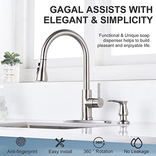 GAGALIFE Kitchen Sink Soap Dispenser - Brushed Nickel Built in Soap Dispenser with 17 OZ Bottle, Lotion Dispenser for Kitchen Sink, Refill from The Top - color: Brushed Nickel, size: with Bottle