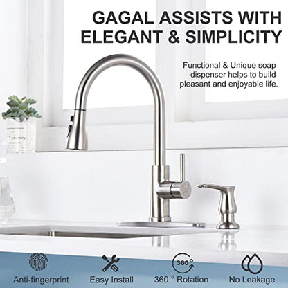 GAGALIFE Kitchen Sink Soap Dispenser - Brushed Nickel Built in Soap Dispenser with 17 OZ Bottle, Lotion Dispenser for Kitchen Sink, Refill from The Top - color: Brushed Nickel, size: with Bottle