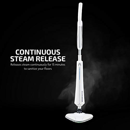 OVENTE Electric Steam Mop Cleaner, 1300W Floor Steamer with Swivel Head, Refillable Water Tank and Washable Microfiber Pad for Cleaning Carpet, Hardwood, Laminate Floor, Tiles and Grout, White ST405W - color: White