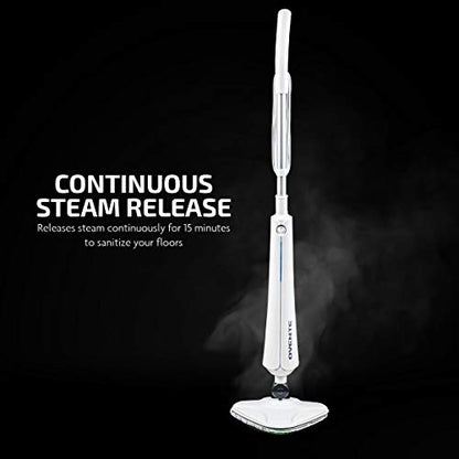 OVENTE Electric Steam Mop Cleaner, 1300W Floor Steamer with Swivel Head, Refillable Water Tank and Washable Microfiber Pad for Cleaning Carpet, Hardwood, Laminate Floor, Tiles and Grout, White ST405W - color: White