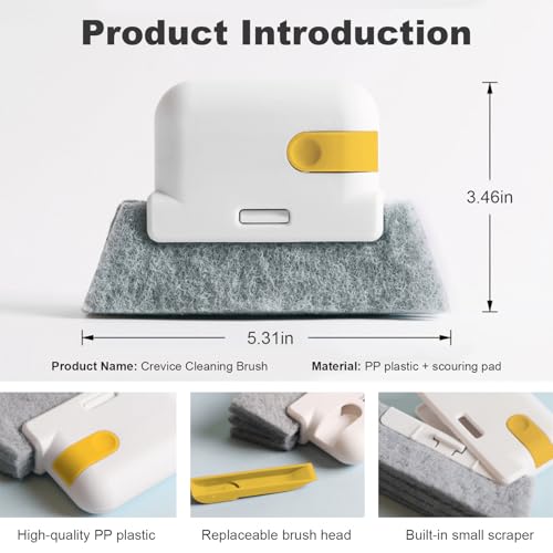 Magic Window Track Cleaning Brush, Hand-held Groove Scrubber with Triangular Pad, Sliding Door Track Cleaner for Windows, Shower, Car Vents, Yellow - color: Yellow