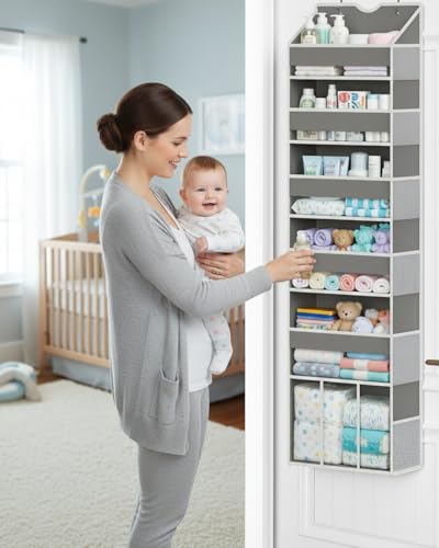 Over The Door Organizer, Hanging 6-Shelf Storage Organizer with 50lb Heavy Duty Perfect for Bathroom Closet Nursery Bedroom (Grey,1 Pack) - color: Grey, size: 1 Pack - 6 Tier