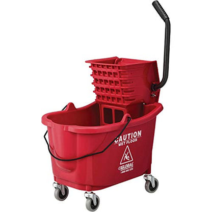 Global Industrial Commercial Mop Bucket and Wringer Combo with Side Press, 38 Quart Capacity, Durable Corrosion-Resistant Polypropylene, 3" Swivel Casters, Red - color: Red