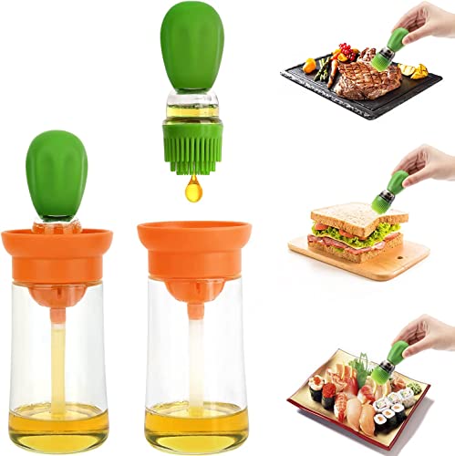 Oil Dispenser Bottle with Silicone Brush, 2 in 1 Glass Olive Oil Bottle Dispenser, Silicone Dropper Measuring Oil Container Dispenser Bottle, Barbecue Brush for Kitchen Cooking BBQ Grill Frying Baking