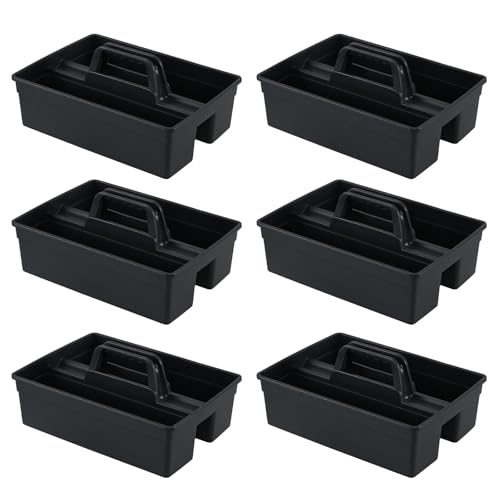 Readsky 6 Packs Plastic Cleaning Storage Caddy with Handle, 3-Compartment Cleaning Caddy, Nestable Portable Tool Organizer Box for Garage, Bathroom, Office Supplies