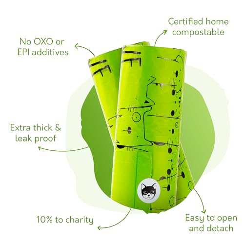 Certified Home Compostable Cat Litter Bags For Poop - 10% to Charity - Cornstarch-Based - For Cleaning Up Litter Trays - NF T51-800 Compliant - 60 Extra Large Disposable Bags - size: 1 Count (Pack of 60)
