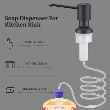 Sink Soap Dispenser for Kitchen Sink Oli Rubbed Bronze Upgrade with 40" Silicone Kitchen Soap Extension Hose, Connect to Your Soap Bottle Directly - color: Oil-rubbed Bronze, size: with Tube Kit