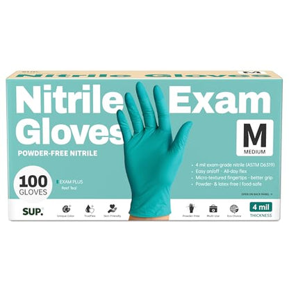 SUP Powder-Free Nitrile Exam Gloves, 100 Count Food Safe Latex-Free Disposable Gloves for Medical Lab Cooking Cleaning, Teal - color: Medium (Reef Teal)