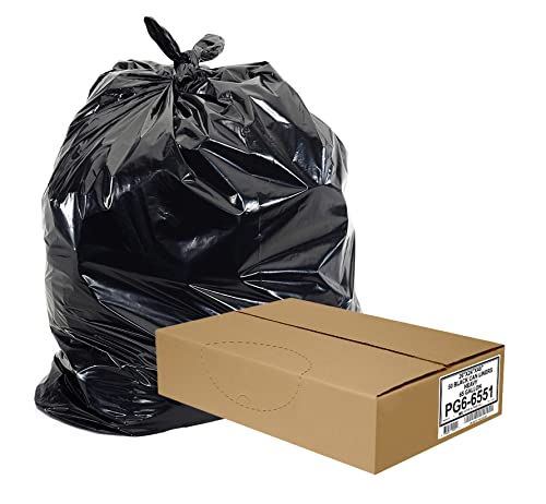 Aluf Plastics 65 Gal Black Heavy Duty Garbage Bags 1.5 Mil - 50"x 48" - Pack of 50 - For Contractor, Outdoor, Construction, & Storage