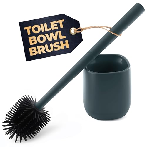 Toilet Brush and Holder Set - Silicone Toilet Brush Cleaner with Dark Grey Holder Base, Compact Accessory for Small Spaces - Easy to Place & Simple to Store After Use, Plastic Bathroom Cleaning Tool - color: Gray