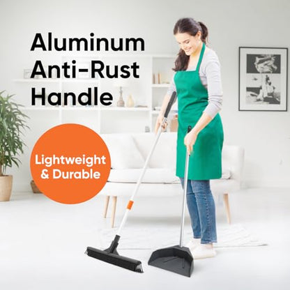 Superio Silicone Broom - Carpet Rake with 35" Long Handle Dustpan Set - Rubber Broom for Pet Hair on Carpet & Hardwood Floors, Stand-Up Dustpan with Aluminum Handle - Gray - style: Dustpan with Broom (2)
