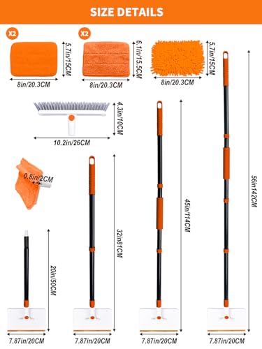 4-in-1 Baseboard Cleaning Tool with Extendable Handle 5 Reusable Pads 1 Carpet Rake Stiff Bristle Brush Multi-Surface Baseboard Brush for Cleaning Baseboard Wall Carpet Floor Bathroom Kitchen Pet Hair