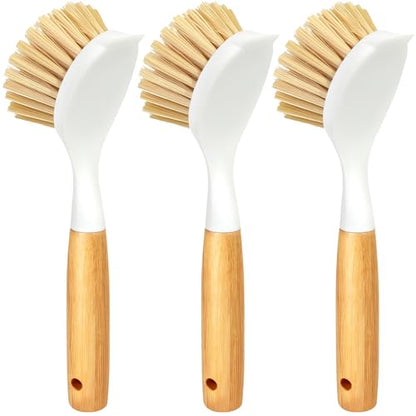 Holikme 3 Pack Dish Brush Set with Bamboo Handle, Kitchen Cleaner for Cleaning Pot, Pan, Sink and Stove, Scrubber with Medium Bristles, Yellow - color: Yellow