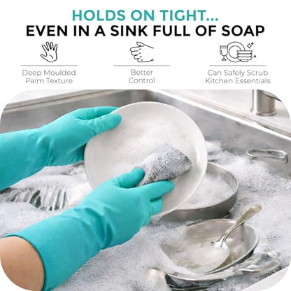 LADWA Non-Slip Household Cleaning Reusable Dishwashing Gloves for Kitchen Gardening Flexible Long-lasting Waterproof Gloves - color: Green, size: Pack of 1