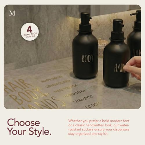 Black Soap Dispenser Set for Bathroom – 3-Packs Refillable Bottle Set, Soft Touch Pump Bottles Wall Mount Hooks Stickers Glue with Vanity Sink Placement Modern Design