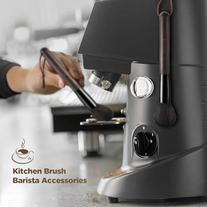 ecooe Coffee Grinder Cleaning Brush, Barista Brush Espresso Machine Accessories, Wood Handle Coffee Machine Accessory Cleaning Brista Brush with Lanyard, Coffee Tool for Barista Bean Grain Coffee Tool - color: Ebony
