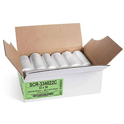 Aluf Plastics 33 Gallon 22 Micron (eq) Premium Clear Trash Bags - 32" x 38" - Pack of 250 - For Office, Kitchen, Bathroom, Commercial, Janitorial, Industrial, & Hospitality (Pack of 250) - color: Clear, style: 33 Gal, 22 Micron Equiv, 250 Count