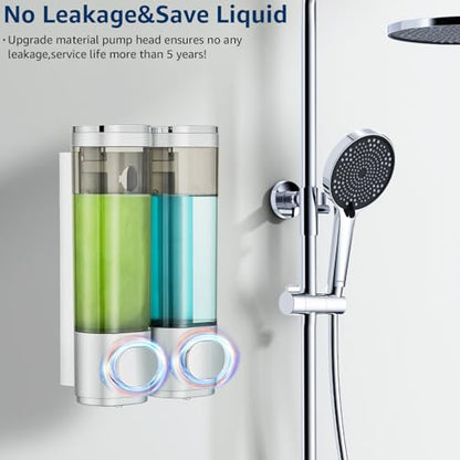Shampoo and Conditioner Dispenser 2 Chamber No Drill,Shower Soap Pump Dispenser Wall Mounted,Body Wash Dispenser,Shower Gel Shampoo Holder for Bathroom Accessories, (Silver 2) - color: Silver 2