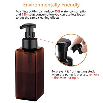 UUJOLY Foaming Soap Dispenser 650ml (22oz) Refillable Plastic Pump Bottle for Liquid Soap, Shampoo, Body Wash (2 Pcs) (Amber) - color: Amber, size: 22 oz (2 Pack)