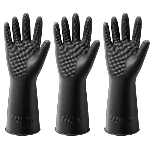 ThxToms 3 Pairs Dishwashing Gloves, Reusable Latex Cleaning Gloves for Housework Kitchen Bathroom, Durable Flexible & Anti-slip, Smooth Lining, Easy On & Off, Small, Black - size: Small(3 Pair)