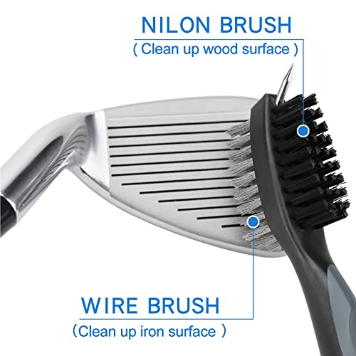 VIPMOON Golf Club Cleaner Kit, 2 Pcs Groove Sharpener Regrooving Tool and 1 Pcs Retractable Club Cleaner Brush, Portable Groove Sharpener Tool for All Golf Irons for Men - color: silver