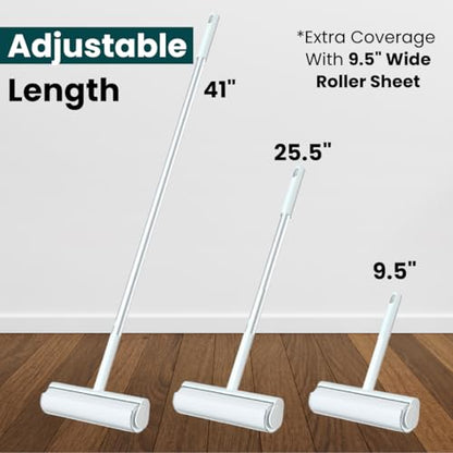 Large Lint Roller with Extra Sticky Roller and 420 Sheets 9.5" Wide, Floor Lint Roller Long Handle, Extendable to 41", Carpet, Couch, Pet Hair, Clothing Cleaning Supplies (Navy Roller + 7 Refills) - size: Navy Roller + 7 Refills