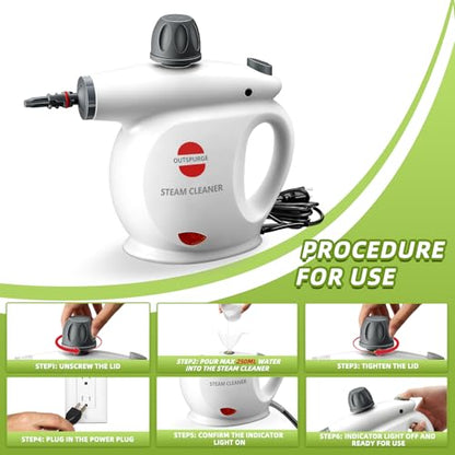 Handheld Steam Cleaner, Pressurized Multi-Surface Steam Shot with 13 Accessories, Safety Lock, Steamer for Cleaning Floor, Upholstery, Grout, Windows, Couch and Car, White - color: White