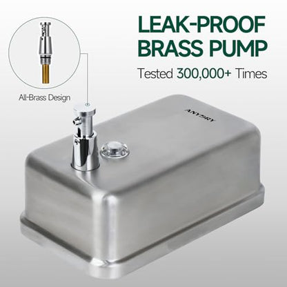 anydry Commercial-Grade Manual Soap Dispenser, Durable Brushed Stainless Steel Finish, 37oz (1100ml) Liquid, Wall-Mounted for Bathroom & Kitchen - color: Brushed