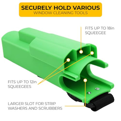 Window Cleaning Side Bucket On a Belt Holster Holds 3 Squeegees and a Washer - color: Green