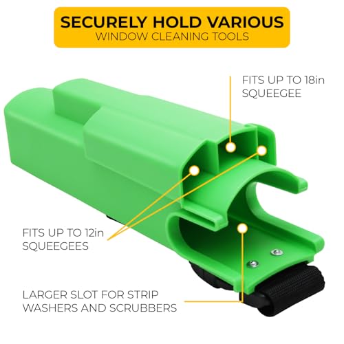 Window Cleaning Side Bucket On a Belt Holster Holds 3 Squeegees and a Washer - color: Green W/Tools